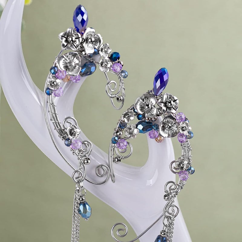 Yolmina Elven Ear Cuffs for Women, Handmade Elf Fairy Earrings Cuff Wrap Clip-on Filigree Earrings for Fantasy Fairy Halloween Costume, Cosplay, Wedding, Handcraft (Silver) - Image 4